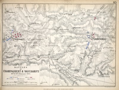 Map of the Battles of Champaubert and Vauchamps, published by William Blackwood and Sons, Edinburgh and London, 1848 by Alexander Keith Johnston
